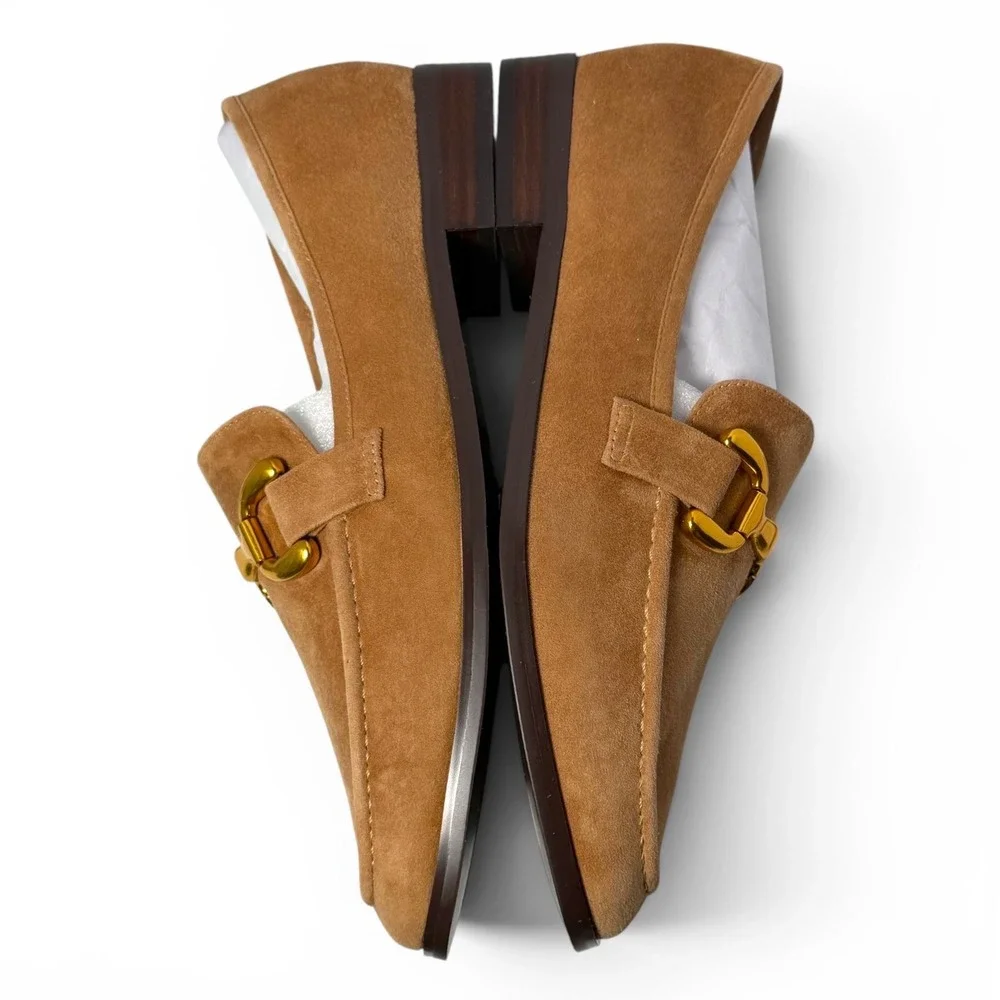 NIB Bibi Lou Zagreb Loafer Suede Gold Horsebit 41/10-10.5 Camel Anthropologie